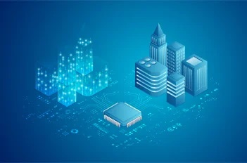Blueprint graphic of a digital city.